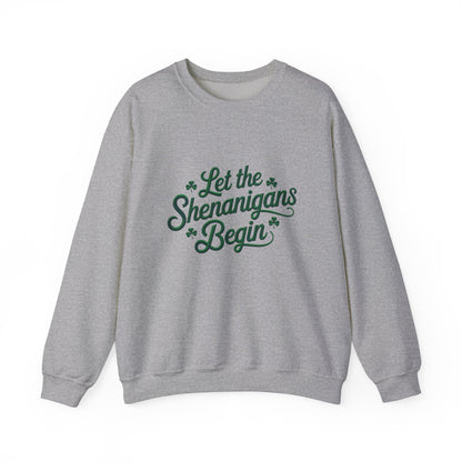 Gildan 18000 Unisex Heavy Blend™ Crewneck Sweatshirt - Let the Shenanigans Begin St. Patrick’s Day Design