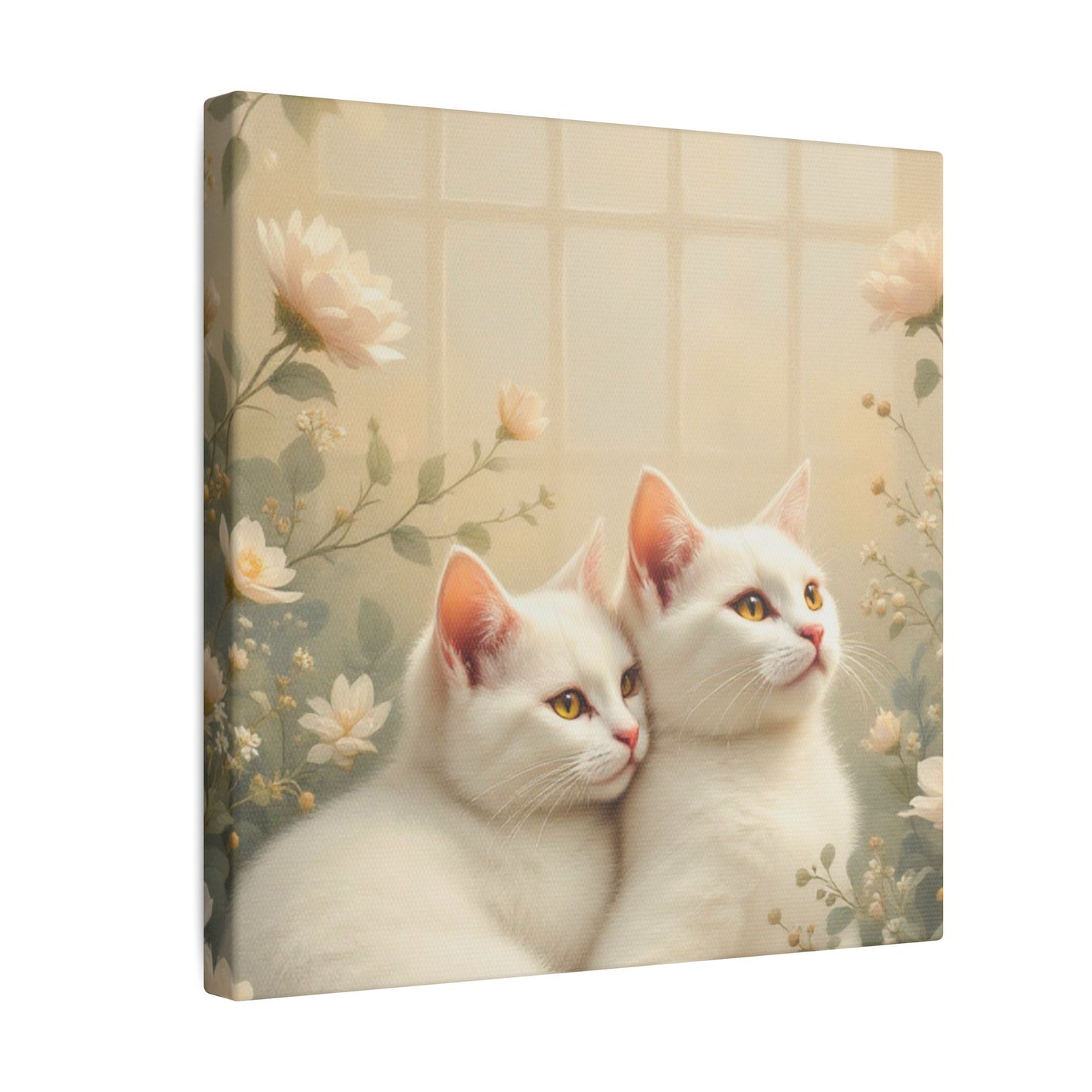 White Chocolate Kitties: Serene Winter Floral Art Giclée Print