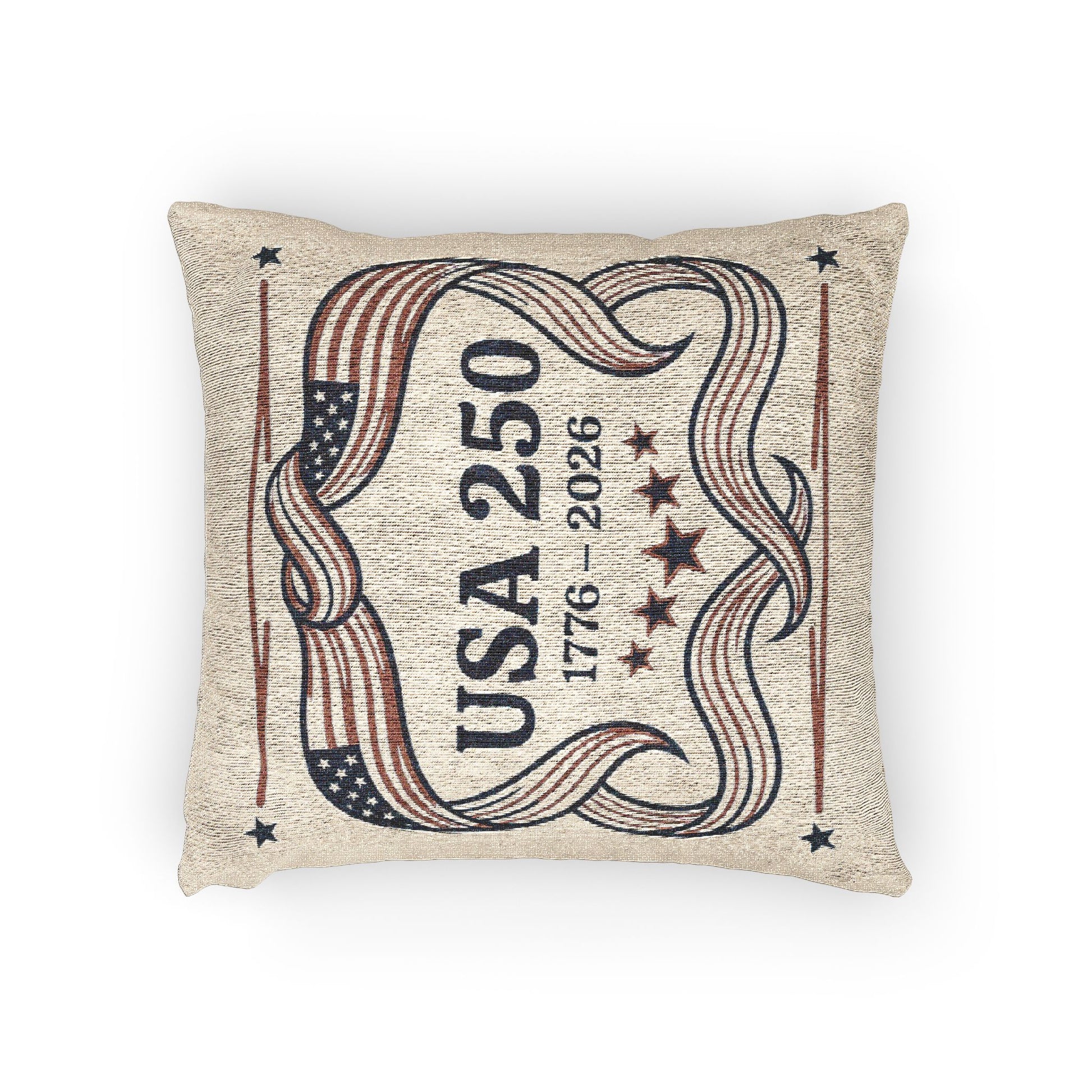 Decorative pillow with USA 250 design on a beige background