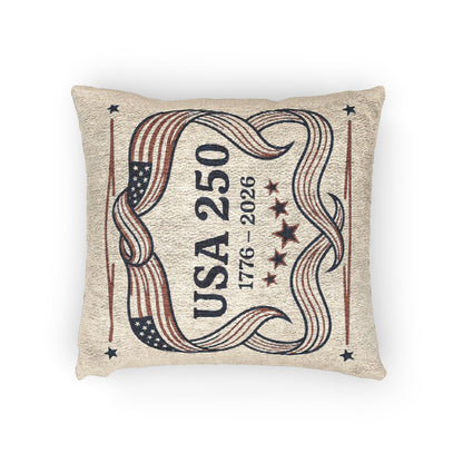 Decorative pillow with USA 250 design on a beige background