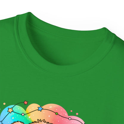 Bearly Awake Teddy Bear Tee | Cute Coffee Bear Wrapped in Rainbow Blanket