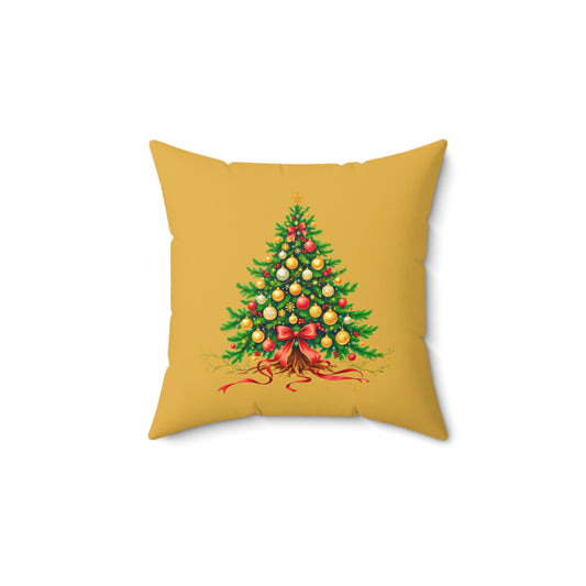 Elegant Christmas Tree Pillow – Festive Red and Gold Holiday Décor