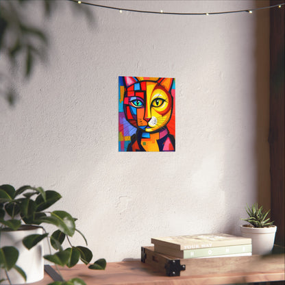 Cubist Cat Portrait - Vibrant Abstract Expression