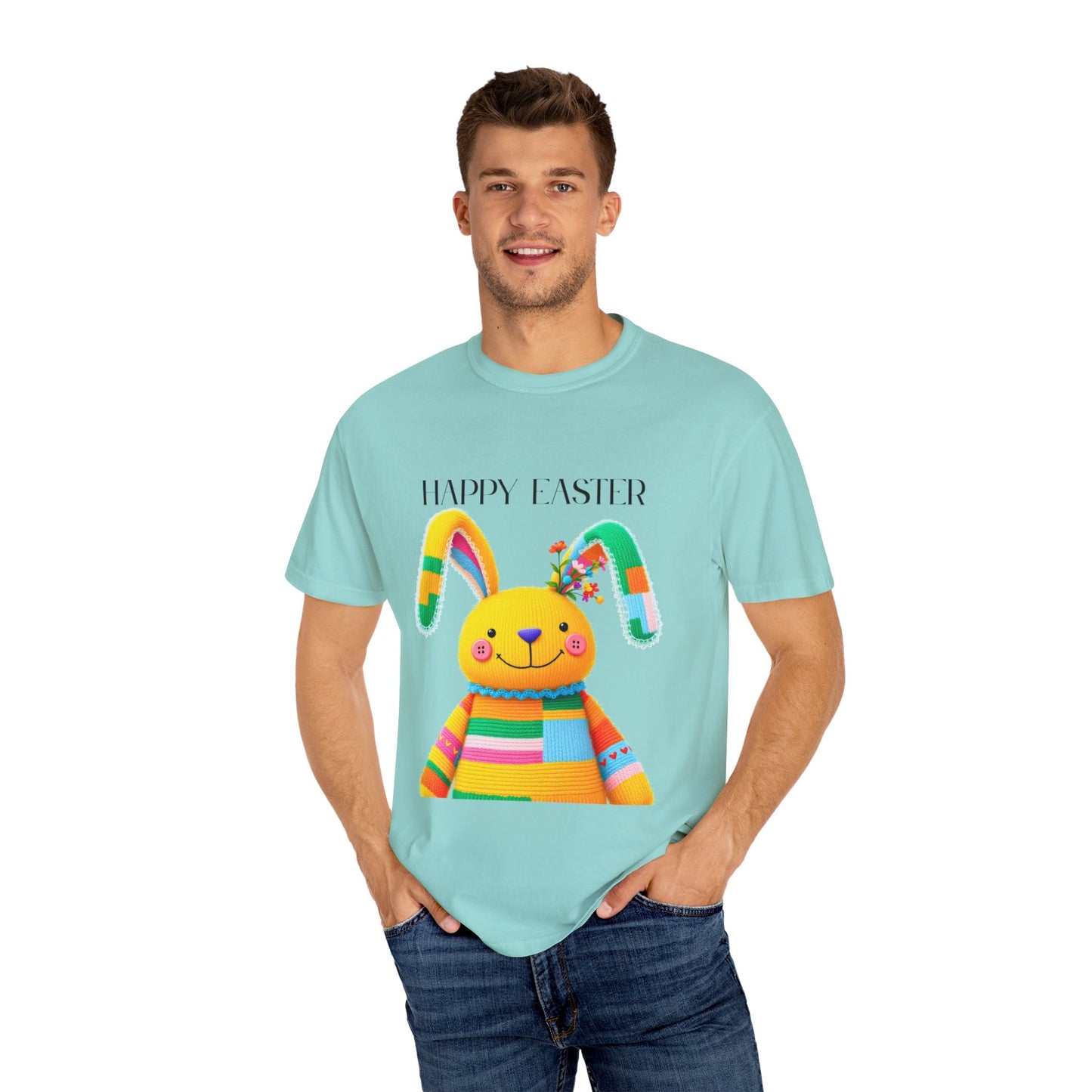 Comfort Colors 1717 Unisex Garment-Dyed T-shirt - Patchwork Bunny Bliss – Knitted Toy Happy Easter