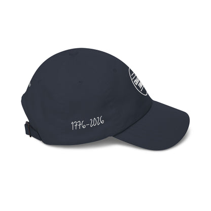 Black cap with a brand logo on a white background