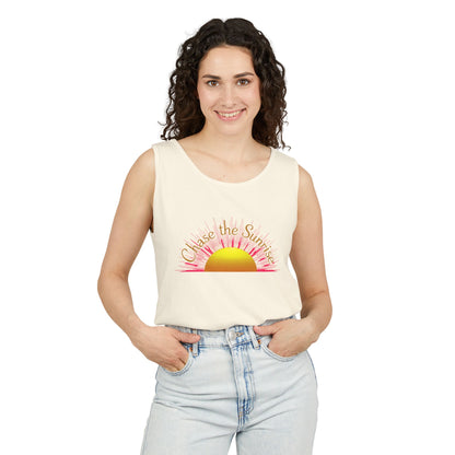 Comfort Colors® 9360 Women's Garment-Dyed Tank Top - Chase the Sunrise Aesthetic Design