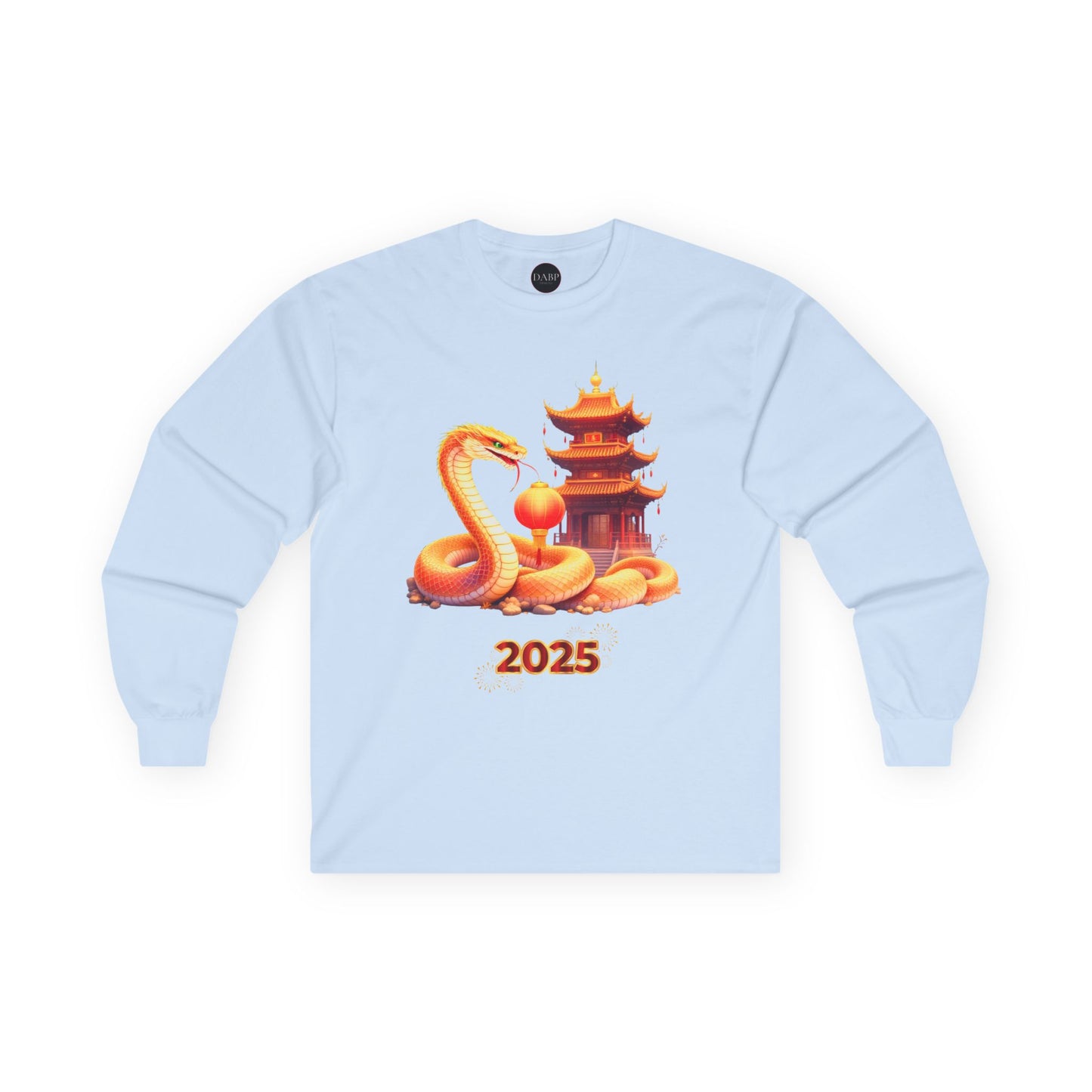 Gildan 2400 Unisex Long-sleeve Tee - 2025 Year of the Snake Chinese New Year - Golden Snake with Pagoda and Lantern (v1)