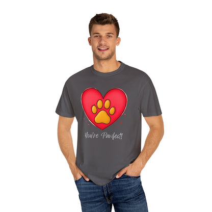 Comfort Colors 1717 Unisex Garment-Dyed T-shirt - "You’re Pawfect!" Adorable Heart and Paw Valentine's Day Design [Color Set 2]