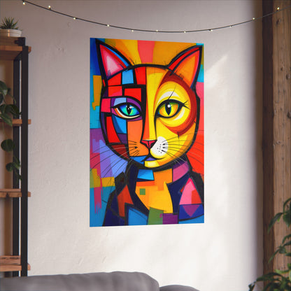 Cubist Cat Portrait - Vibrant Abstract Expression