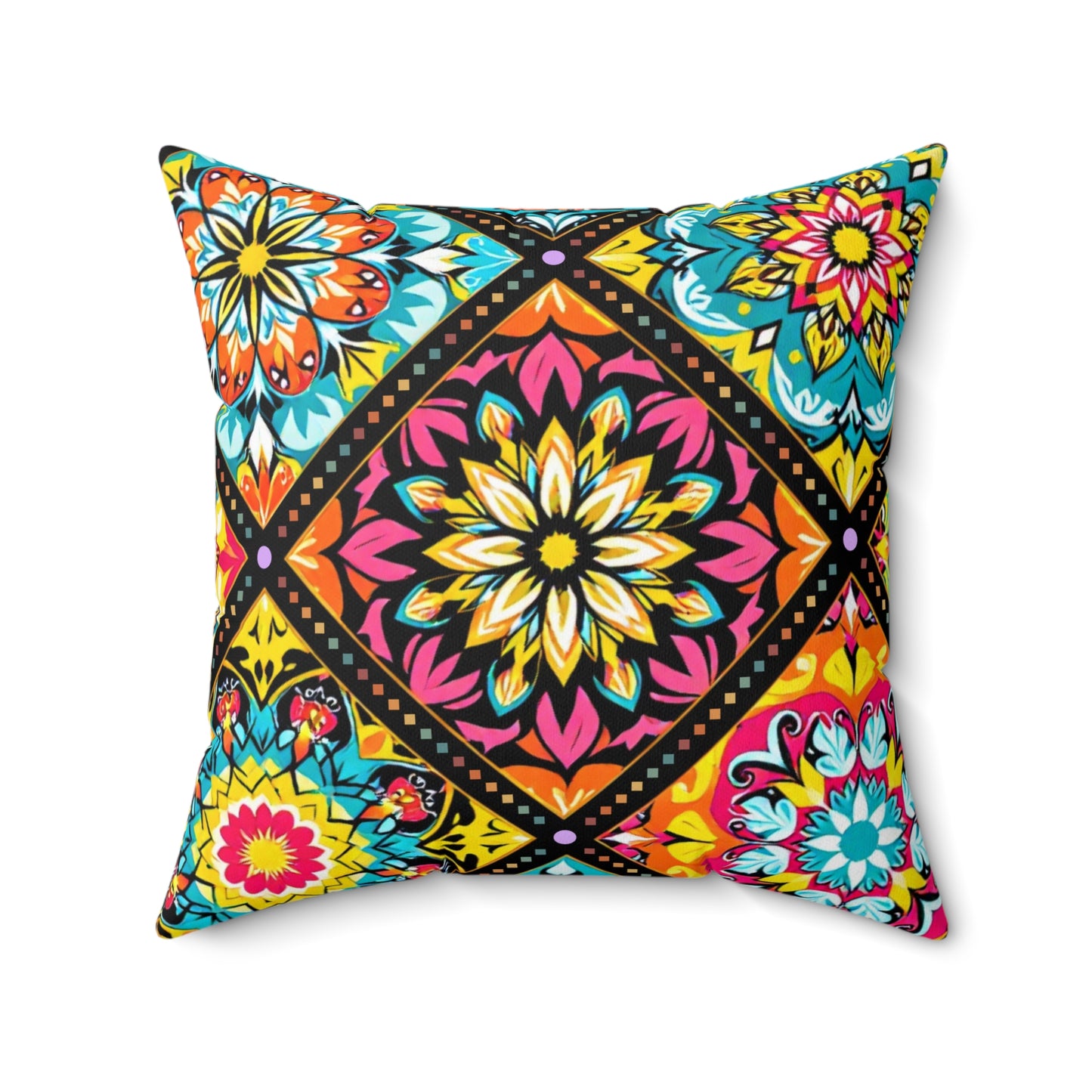 Vibrant Mandala Patchwork Pillow