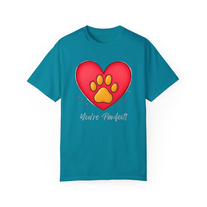 Comfort Colors 1717 Unisex Garment-Dyed T-shirt - "You’re Pawfect!" Adorable Heart and Paw Valentine's Day Design [Color Set 2]