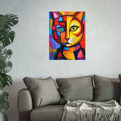 Cubist Cat Portrait - Vibrant Abstract Expression