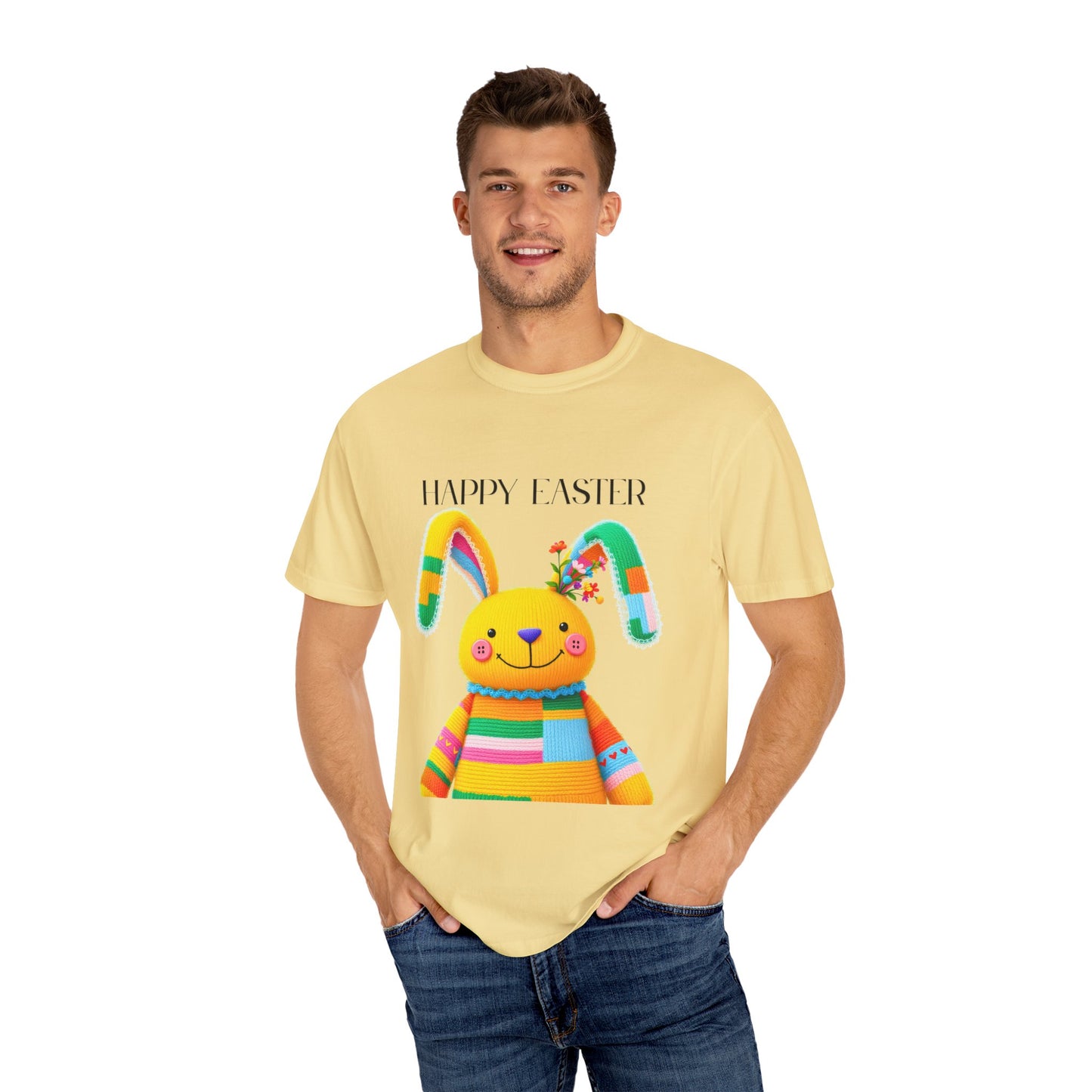 Comfort Colors 1717 Unisex Garment-Dyed T-shirt - Patchwork Bunny Bliss – Knitted Toy Happy Easter
