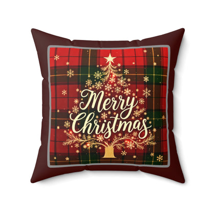 Elegant Christmas Tree Pillow – Festive Plaid Merry Christmas Design