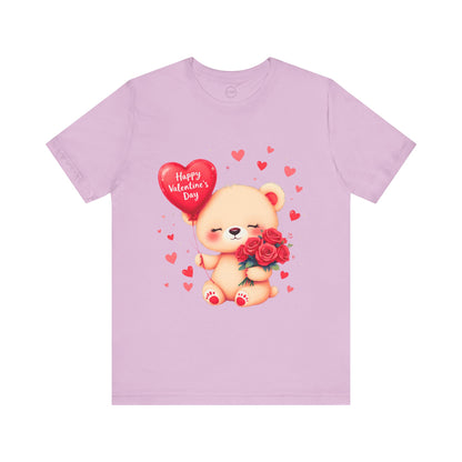 Bella+Canvas · 3001 Unisex Jersey Short Sleeve Tee - Valentine’s Day Bear, Balloon & Roses Design