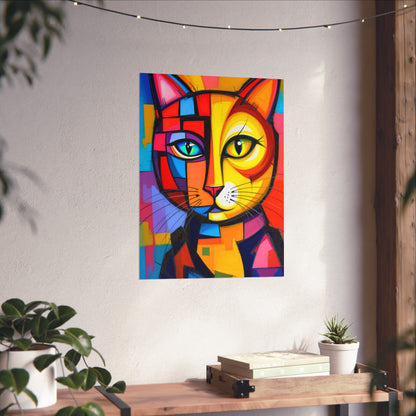 Cubist Cat Portrait - Vibrant Abstract Expression