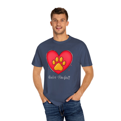 Comfort Colors 1717 Unisex Garment-Dyed T-shirt - "You’re Pawfect!" Adorable Heart and Paw Valentine's Day Design [Color Set 2]