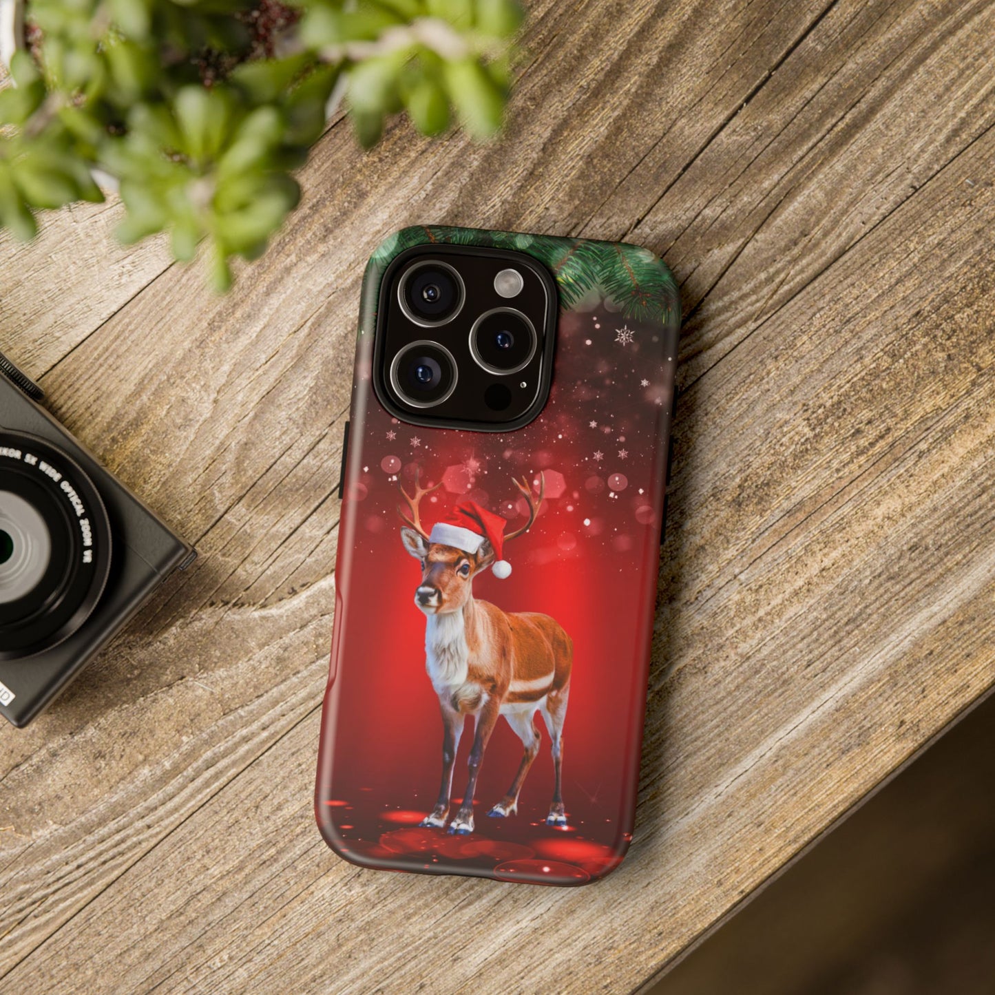 Festive Reindeer No.1 – Santa Hat with Holiday Lights Design for iPhone, Samsung & Google Models