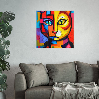 Cubist Cat Portrait - Vibrant Abstract Expression