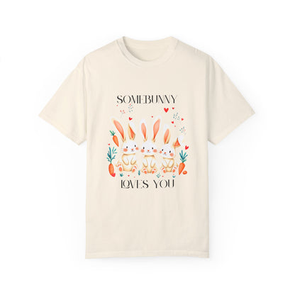 Comfort Colors 1717 Unisex Garment-Dyed T-shirt - “Somebunny Loves You” Trio Bunny Easter Tee