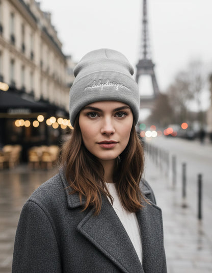 Embroidered Cuffed Beanie – dabpdesigns Minimal White Stitch Logo