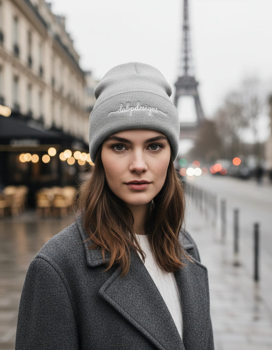 Embroidered Cuffed Beanie – dabpdesigns Minimal White Stitch Logo