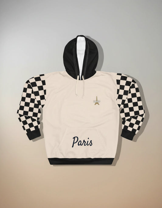 Paris Checkered Unisex Hoodie (Beige)