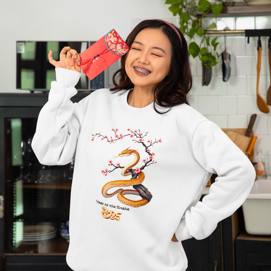 Gildan 2400 Unisex Long-sleeve Tee - 2025 Year of the Snake Chinese New Year - Elegant Cherry Blossom (v2)