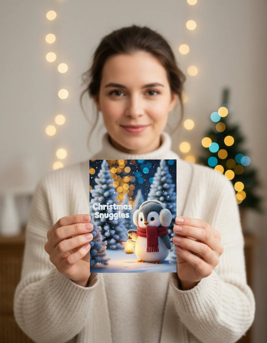 Christmas Snuggles Penguin Greeting Card
