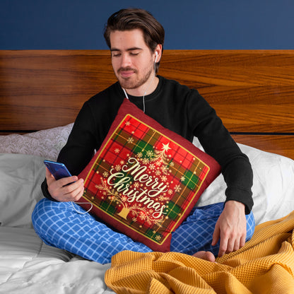 Plaid Merry Christmas Pillow – Festive Holiday Décor