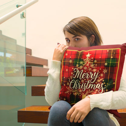 Plaid Merry Christmas Pillow – Festive Holiday Décor