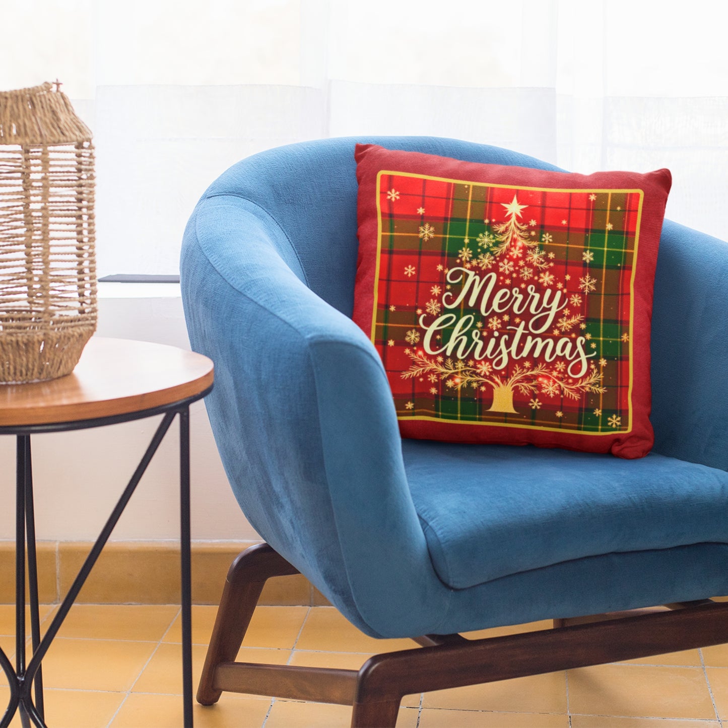 Coussin à carreaux « Joyeux Noël » – Décoration de Noël festive