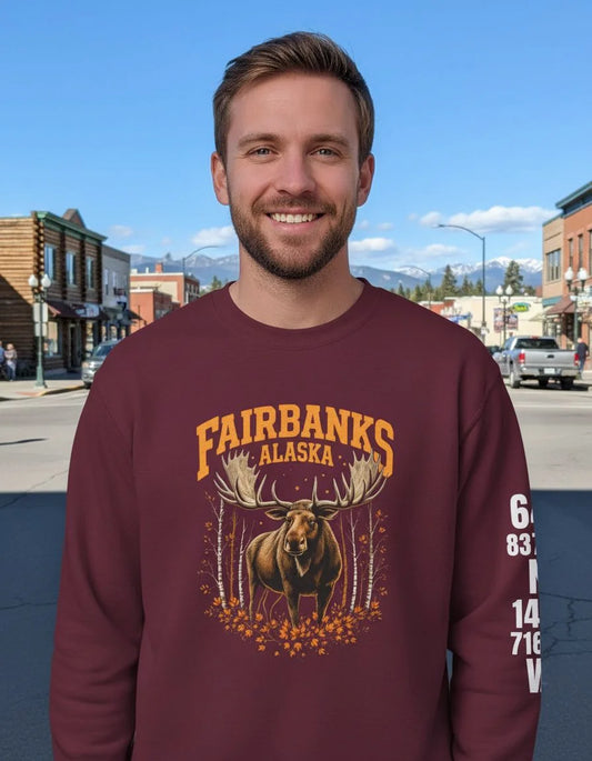 Fairbanks Moose Cotton Crewneck Sweatshirt | Wild Alaska Series Edition 🦌🍁