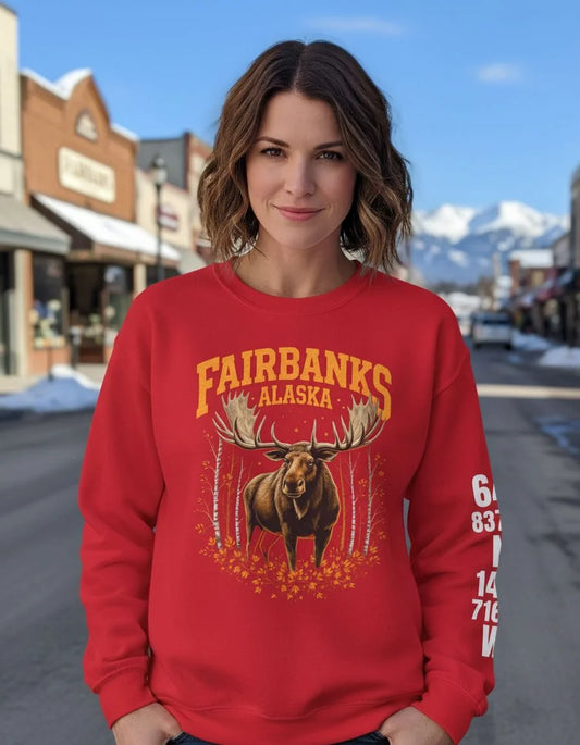Fairbanks Moose Cotton Crewneck Sweatshirt | Wild Alaska Series Edition 🦌🍁