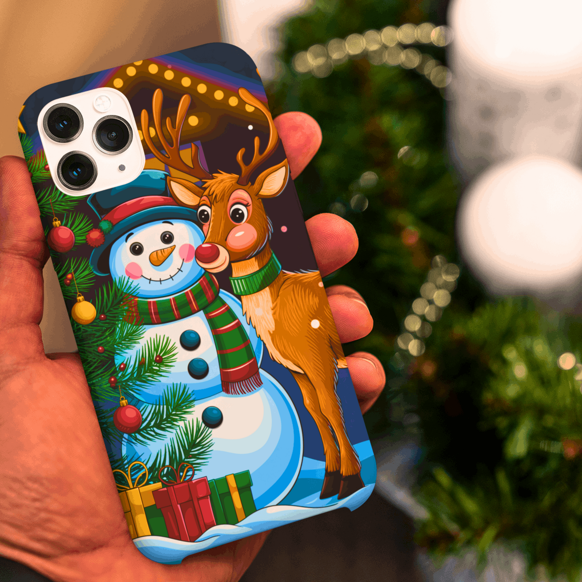 Festive Snowman and Reindeer Christmas Phone Case