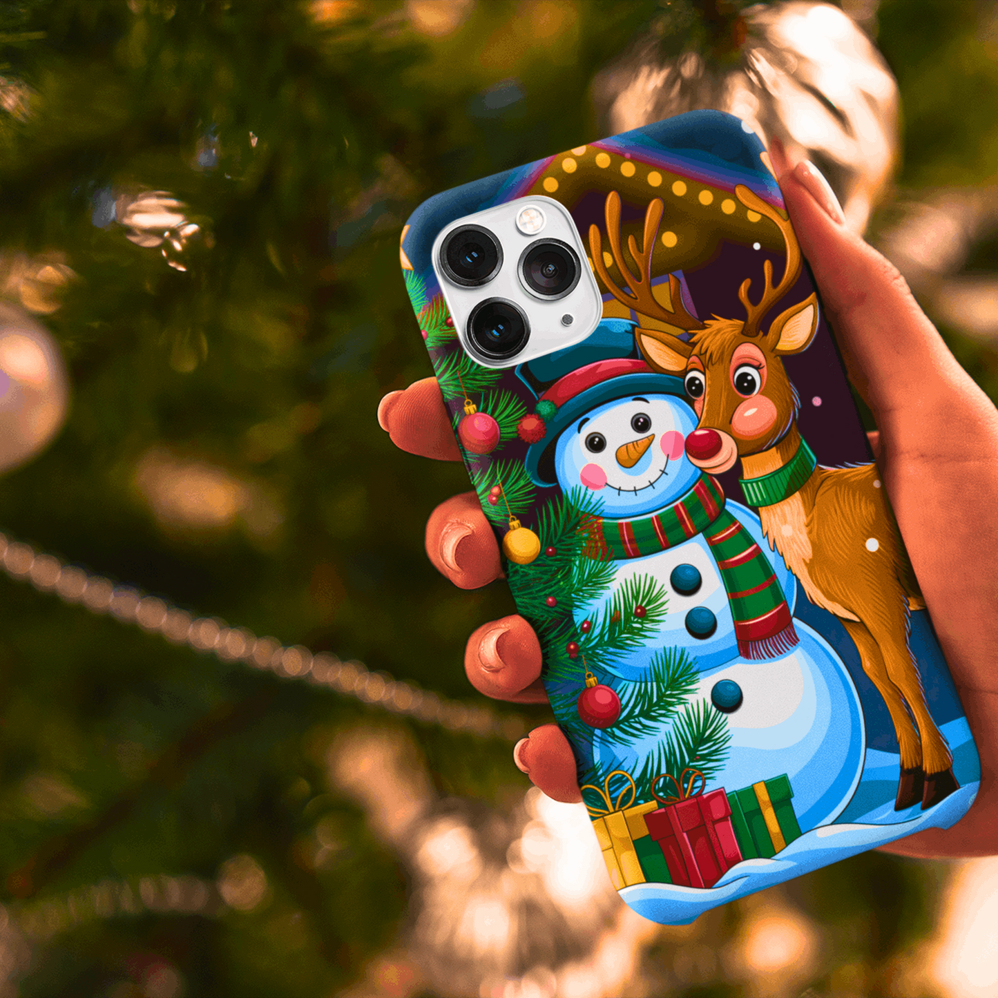 Festive Snowman and Reindeer Christmas Phone Case