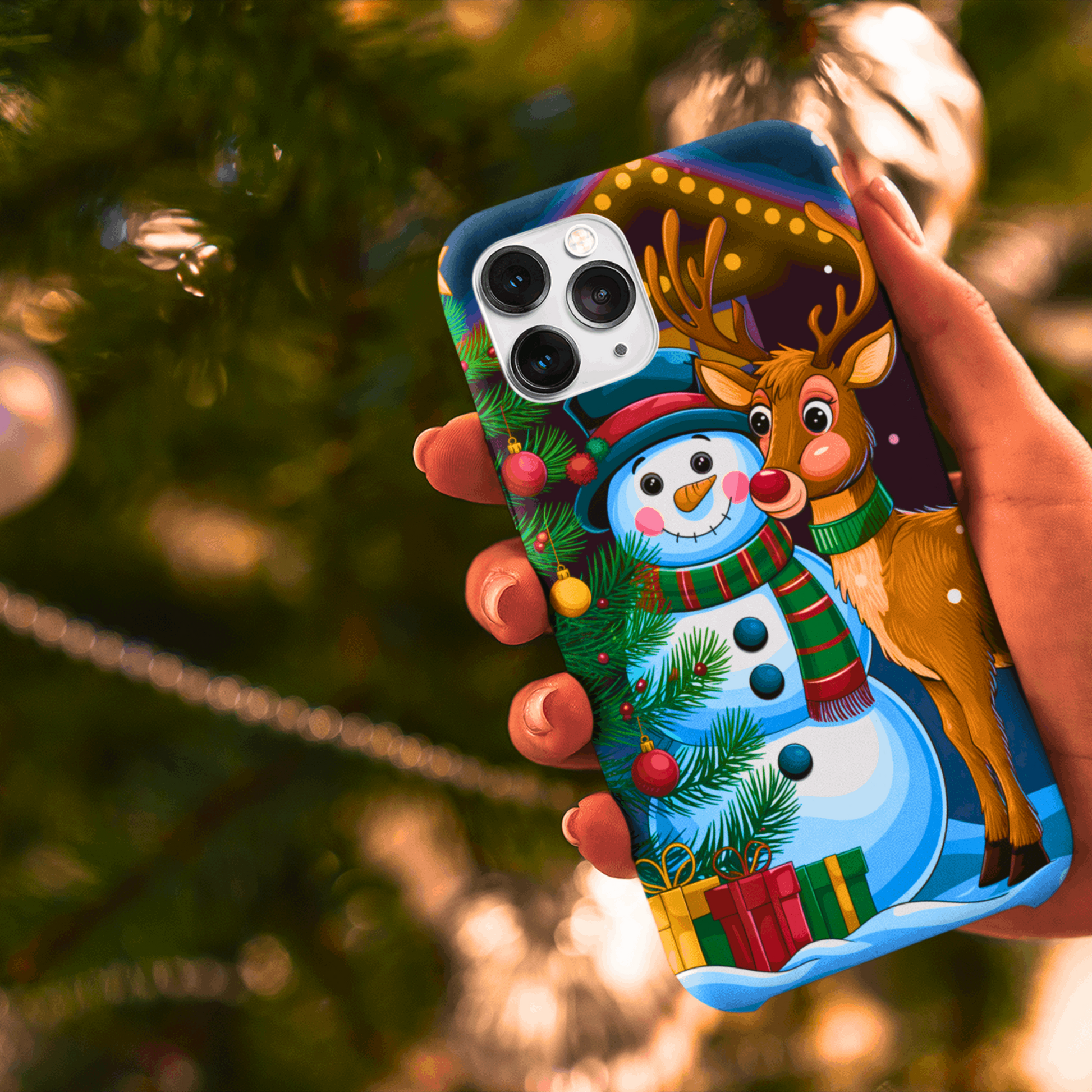 Festive Snowman and Reindeer Christmas Phone Case