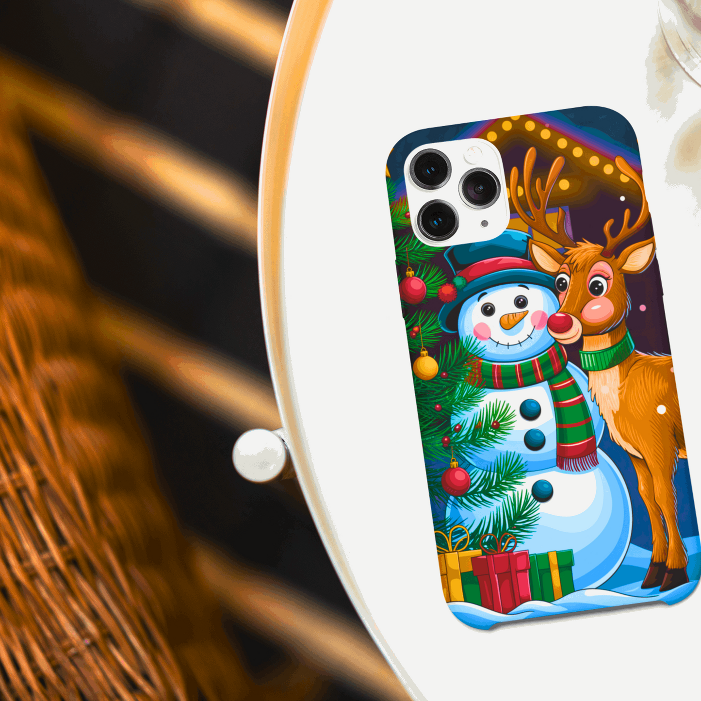 Festive Snowman and Reindeer Christmas Phone Case