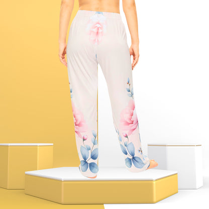 Pantalones de pijama de invierno con estampado floral escarchado