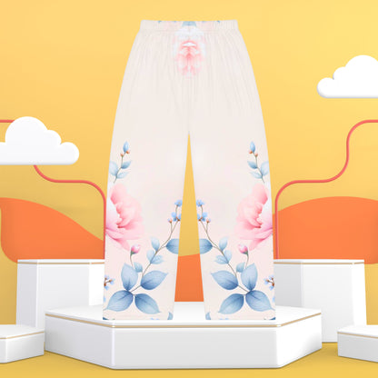 Pantalones de pijama de invierno con estampado floral escarchado
