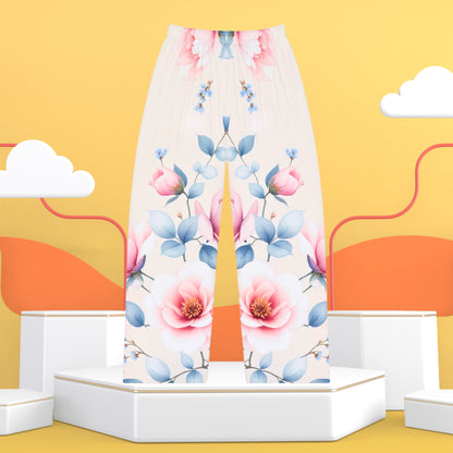 Pantalones de pijama de invierno con estampado floral escarchado