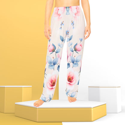 Pantalones de pijama de invierno con estampado floral escarchado