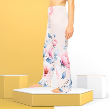 Pantalones de pijama de invierno con estampado floral escarchado