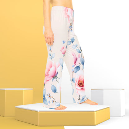 Pantalones de pijama de invierno con estampado floral escarchado