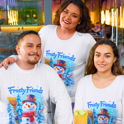 Sudadera unisex de cuello redondo Heavy Blend™ - Frosty Friends Forever - Muñeco de nieve festivo