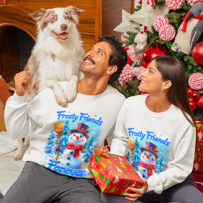 Sudadera unisex de cuello redondo Heavy Blend™ - Frosty Friends Forever - Muñeco de nieve festivo