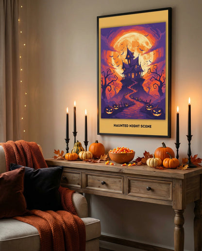Halloween Haunted Night Scene Matte Poster