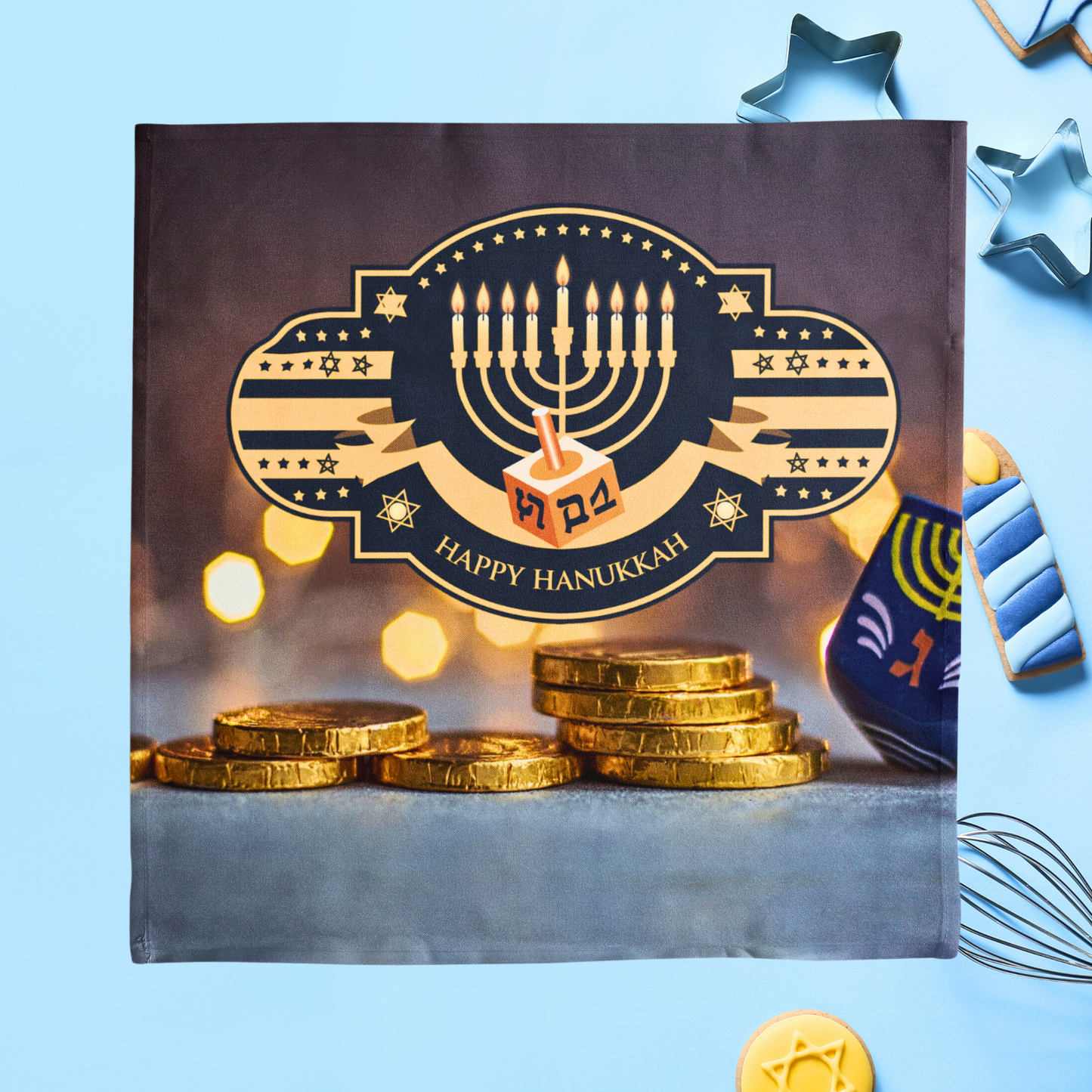 Happy Hanukkah Menorah Napkin (v3), 4-set