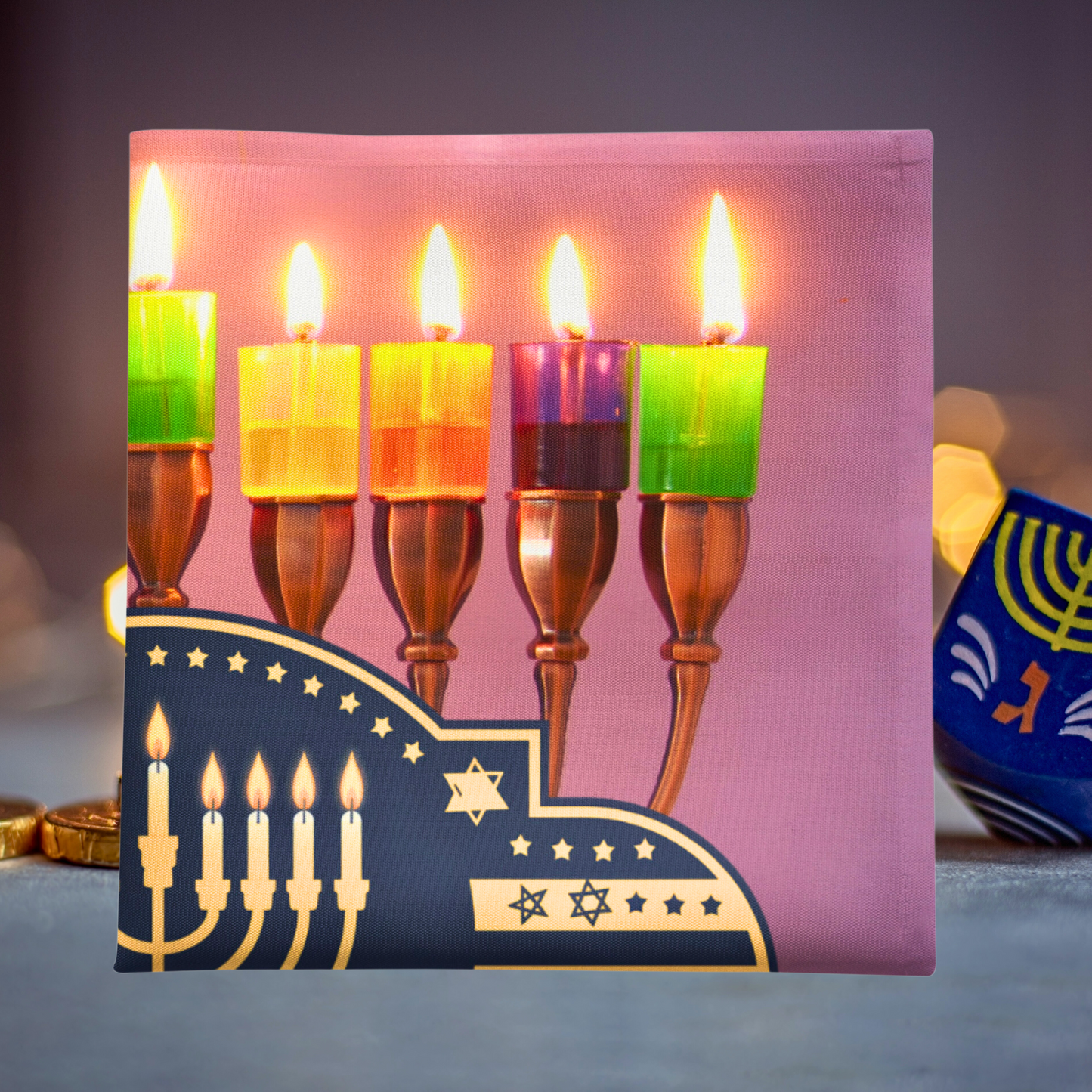 Happy Hanukkah Menorah Napkin (v1), 4-set