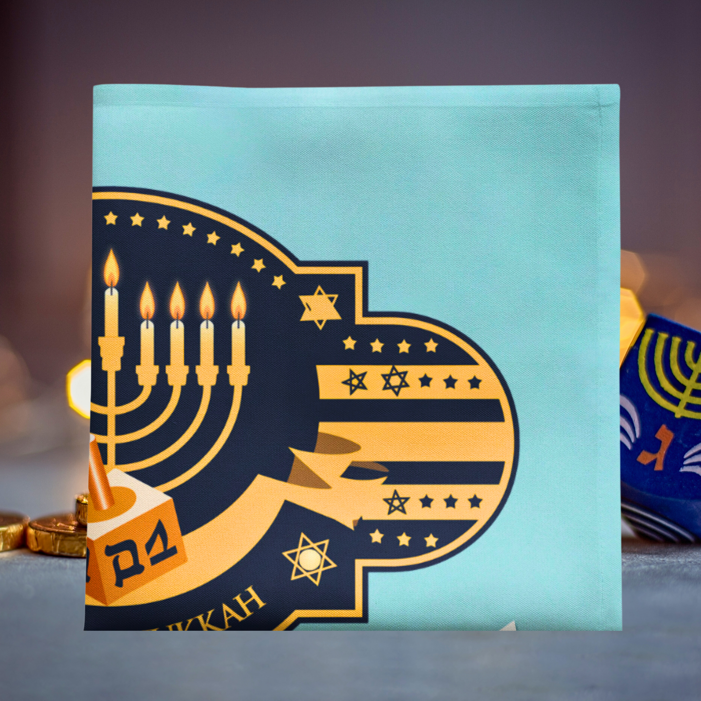 Happy Hanukkah Menorah Napkin (v2), 4-set